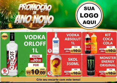 Modelo de Encarte para Encarte A4 Horizontal com o tema Promoção de Ano Novo para Distribuidora de bebidas