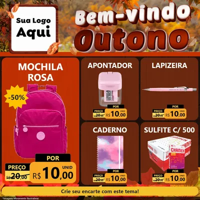 Modelo de Rede Social para Feed Facebook com o tema Bem-vindo Outono para Papelaria
