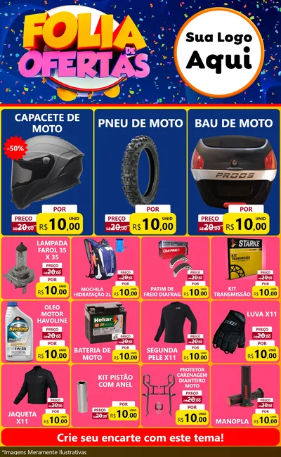 Modelo de Encarte para Encarte Grande com o tema Folia de Ofertas para Moto peças