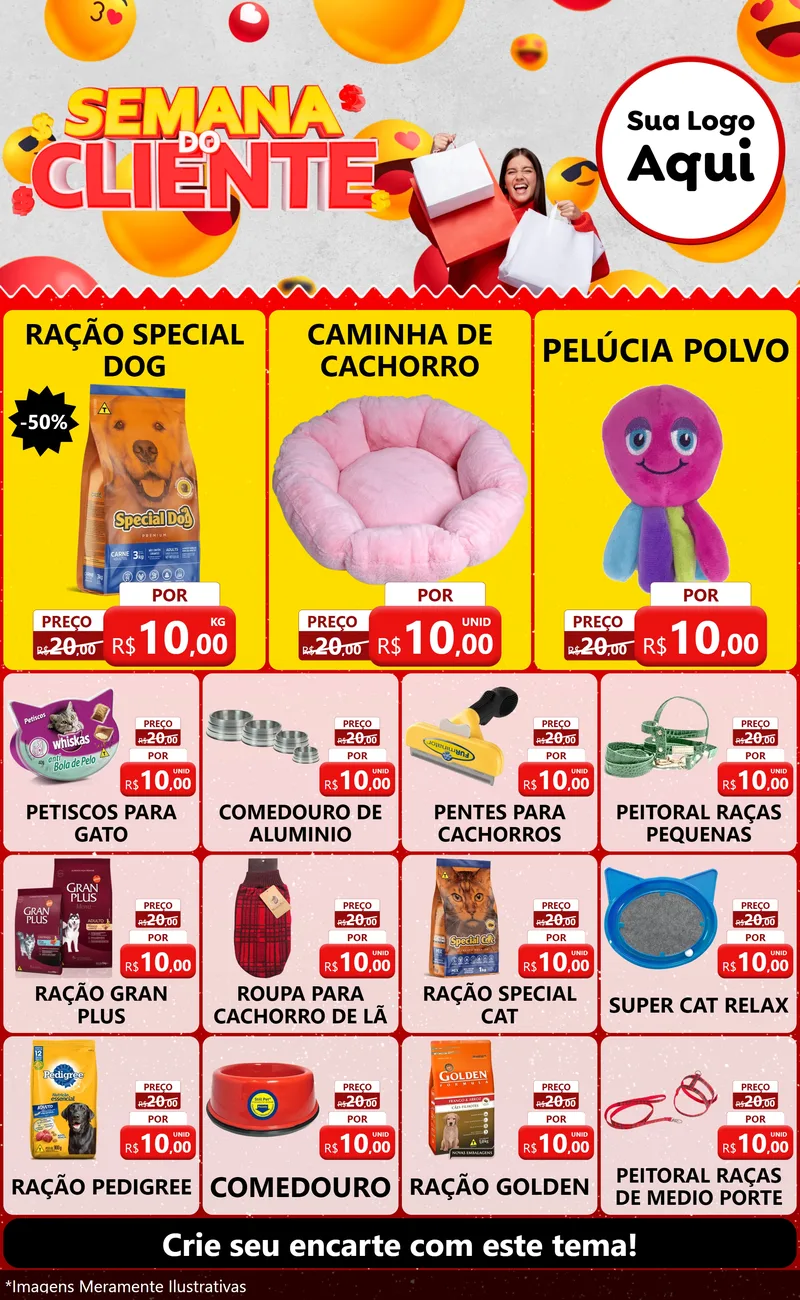 Modelo de Encarte para Encarte Grande com o tema Semana do Cliente para Pet Shop