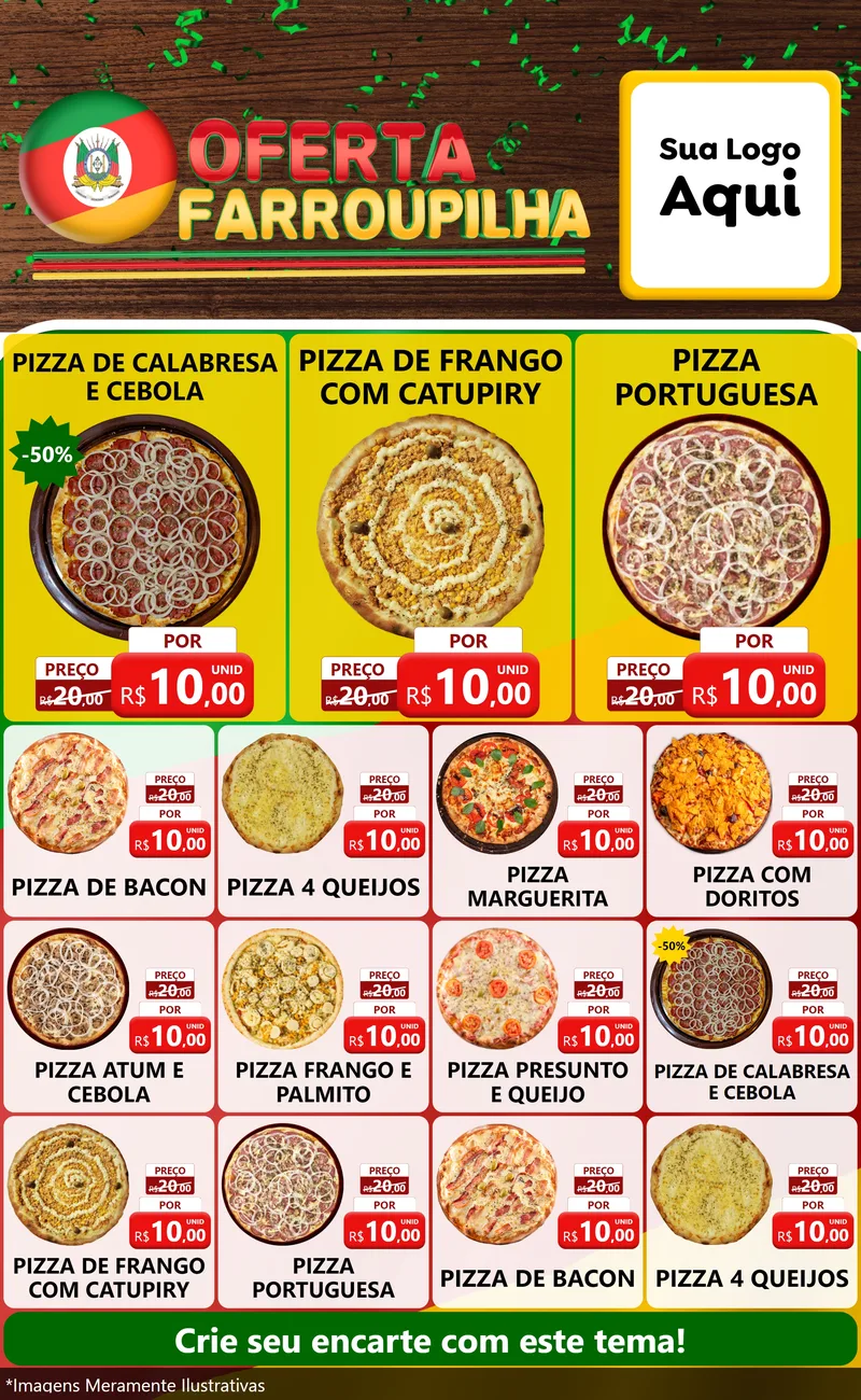 Modelo de Encarte para Encarte Grande com o tema Oferta Farroupilha para Pizzaria