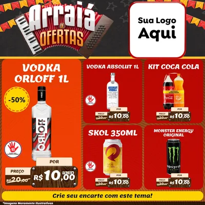 Modelo de Rede Social para Feed Facebook com o tema Arraiá de Ofertas - Junina para Distribuidora de bebidas