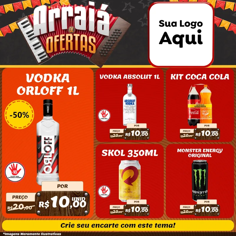 Modelo de Rede Social para Feed Facebook com o tema Arraiá de Ofertas - Junina para Distribuidora de bebidas