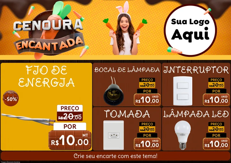 Modelo de Encarte para Encarte A4 Horizontal com o tema Cenoura Encantada - Páscoa para Materiais Elétricos