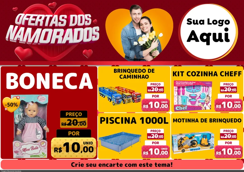 Modelo de Encarte para Encarte A4 Horizontal com o tema Ofertas Dos Namorados para Brinquedos