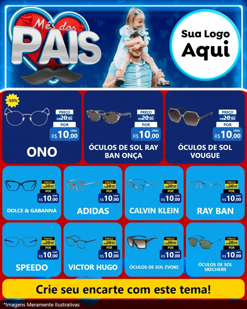 Modelo de Rede Social para Feed Instagram com o tema Mês Dos Pais para Óticas