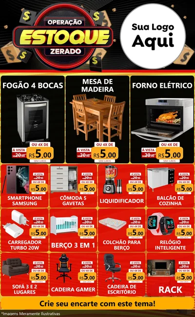 Modelo de Encarte para Encarte Grande com o tema Operação Estoque Zerado para Móveis e Eletro