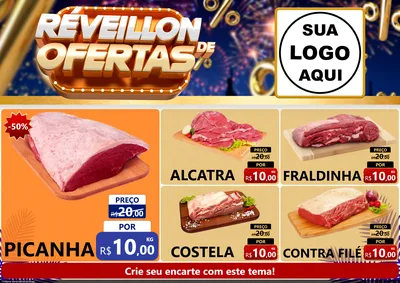 Modelo de Encarte para Encarte A4 Horizontal com o tema Réveillon de Ofertas para Açougue
