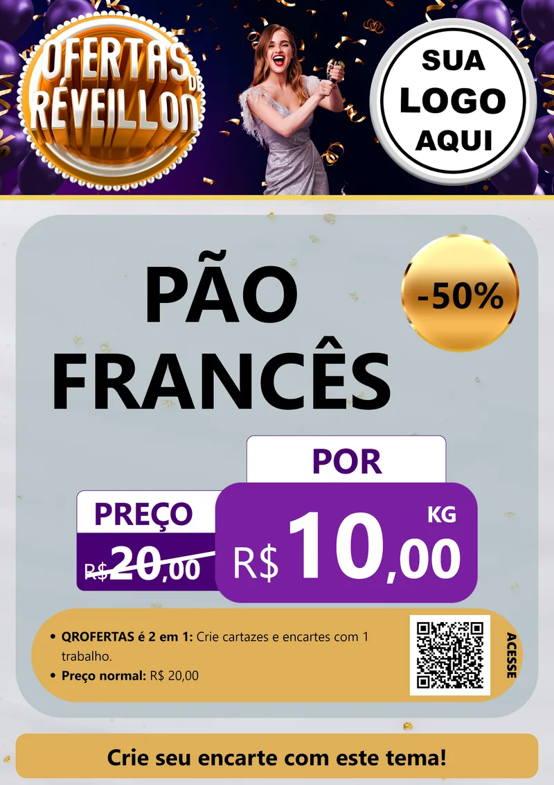 Modelo de Cartaz para Cartaz A4 Vertical com o tema Ofertas de Réveillon para Padaria