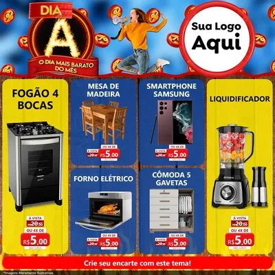 Modelo de Rede Social para Feed Facebook com o tema Dia A - O Dia Mais Barato Do Mês para Móveis e Eletro