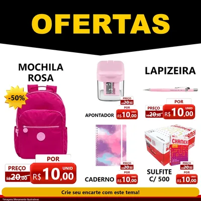 Modelo de Rede Social para Feed Facebook com o tema Ofertas Preto e Vermelho Cartaz para Papelaria