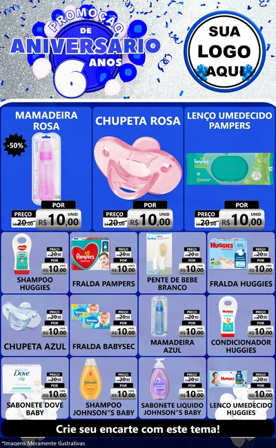Modelo de Encarte para Encarte Grande com o tema Promoção de Aniversário - 6 Anos para Bebês