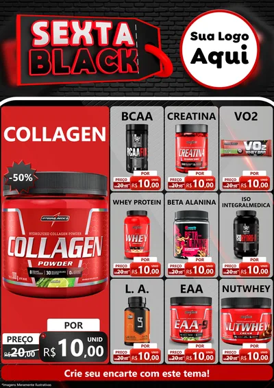 Modelo de Encarte para Encarte A4 Vertical com o tema Sexta Black para Suplementos alimentares