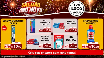 Modelo de TV para TV Horizontal com o tema Saldão de Ano Novo para Higiene Pessoal