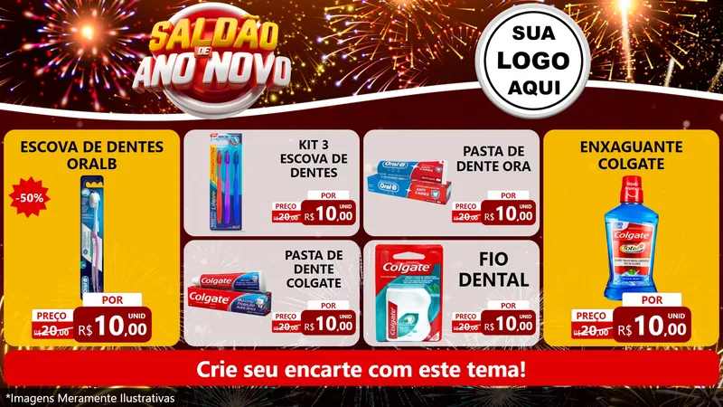 Modelo de TV para TV Horizontal com o tema Saldão de Ano Novo para Higiene Pessoal
