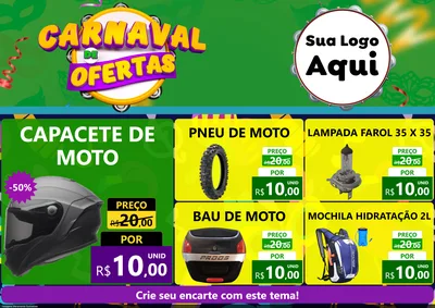 Modelo de Encarte para Encarte A4 Horizontal com o tema Carnaval de Ofertas para Moto peças