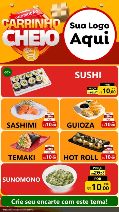 Modelo de TV para TV Vertical com o tema Promoção carrinho cheio para Comida japonesa