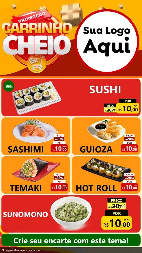 Modelo de TV para TV Vertical com o tema Promoção carrinho cheio para Comida japonesa