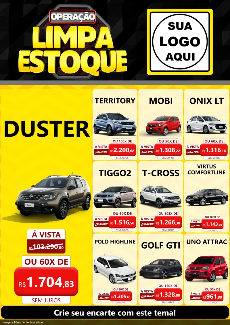 Modelo de Encarte para Encarte A4 Vertical com o tema Operação Limpa Estoque para Concessionaria de Carros