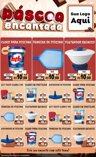 Modelo de Encarte para Encarte Grande com o tema Páscoa Encantada para Produtos para Piscina