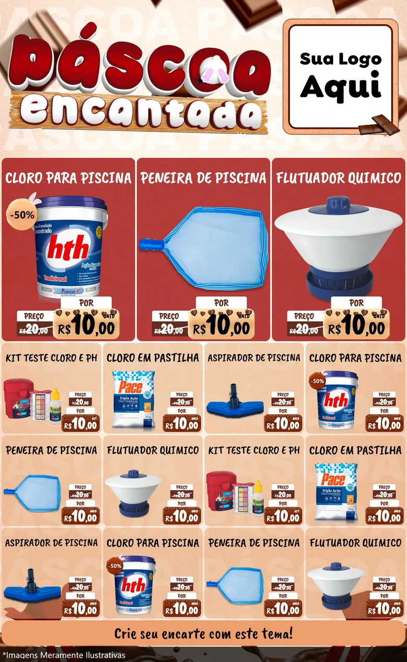 Modelo de Encarte para Encarte Grande com o tema Páscoa Encantada para Produtos para Piscina