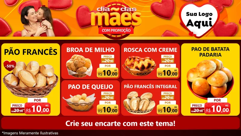 Modelo de TV para TV Horizontal com o tema Dia das Mães com Promoção para Padaria