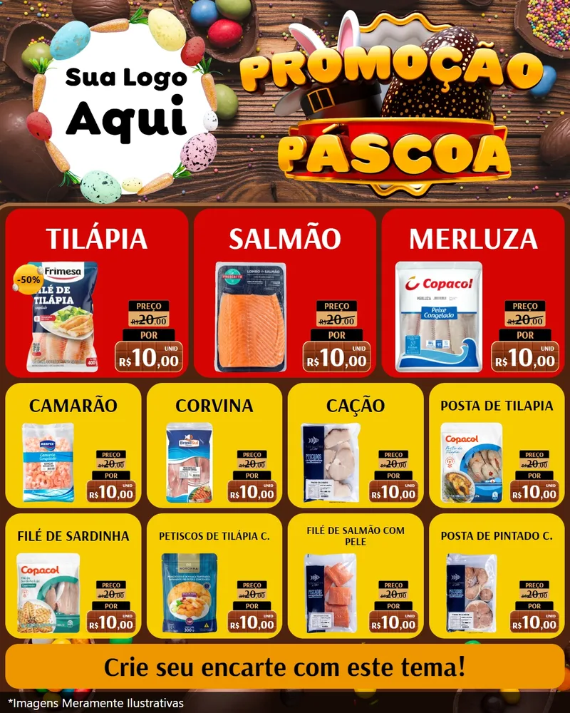 Modelo de Rede Social para Feed Instagram com o tema Promoção Páscoa para Peixaria
