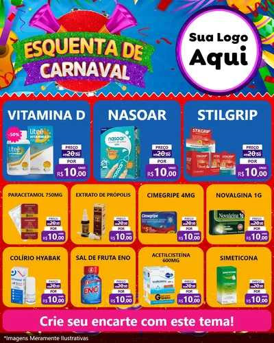 Modelo de Rede Social para Feed Instagram com o tema Esquenta de Carnaval para Farmácia