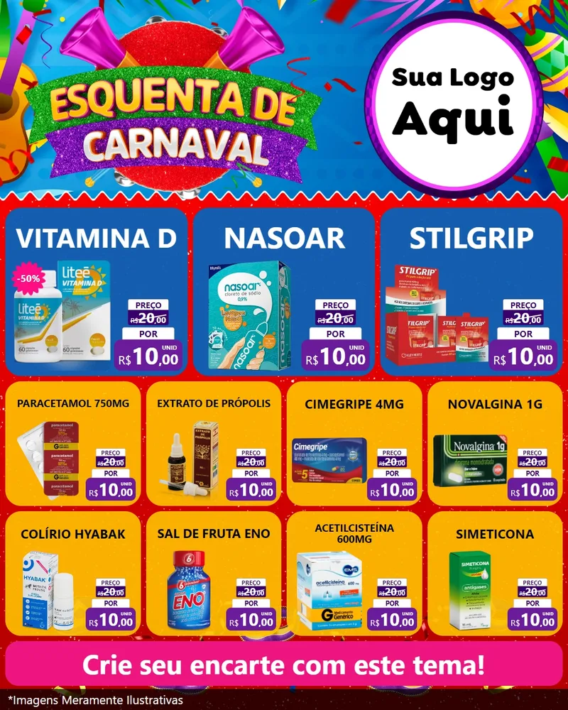Modelo de Rede Social para Feed Instagram com o tema Esquenta de Carnaval para Farmácia