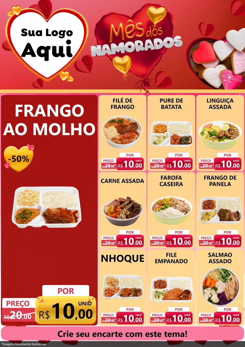 Modelo de Encarte para Encarte A4 Vertical com o tema Mês dos Namorados para Restaurante
