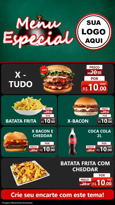 Modelo de TV para TV Vertical com o tema Menu Especial para Hamburgueria
