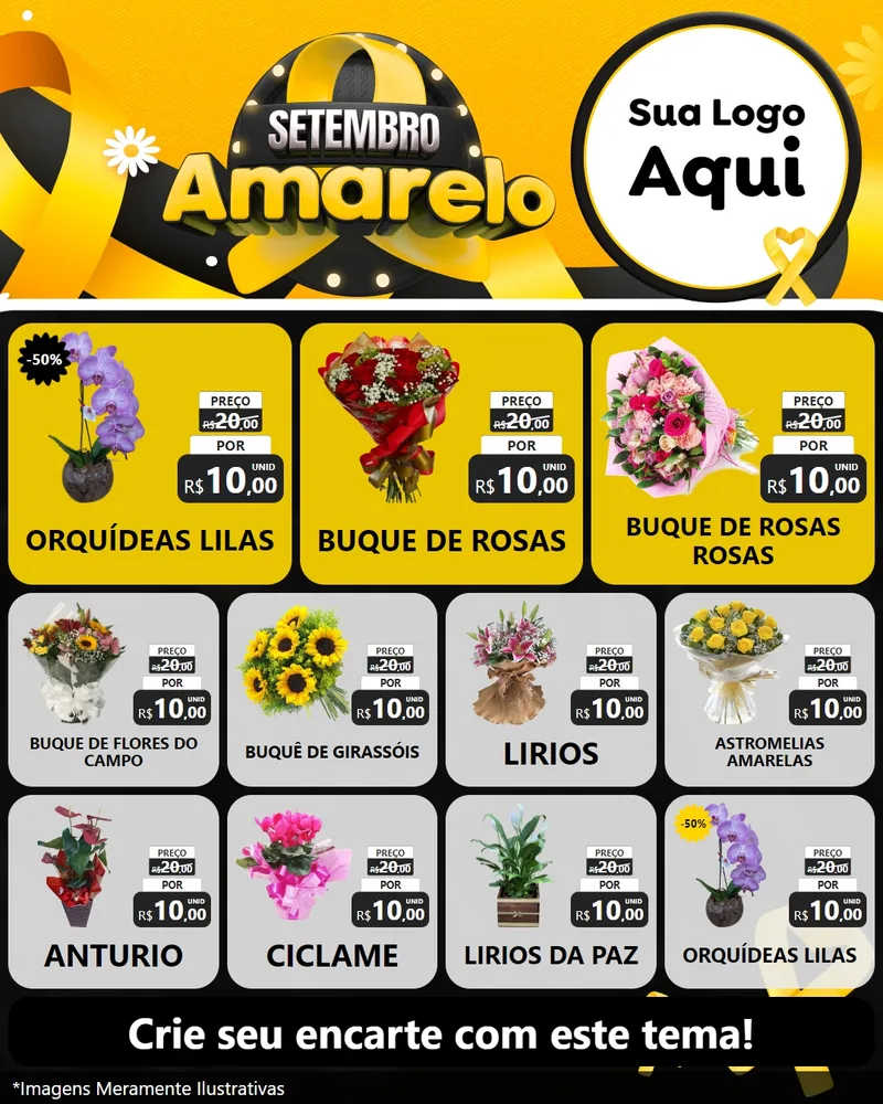 Modelo de Rede Social para Feed Instagram com o tema Setembro Amarelo para Floricultura e jardim