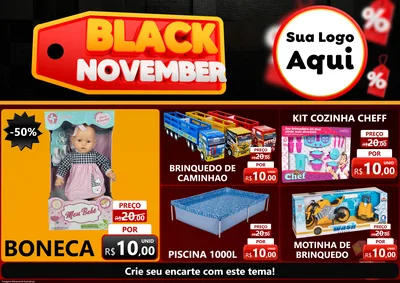 Modelo de Encarte para Encarte A4 Horizontal com o tema Black November para Brinquedos