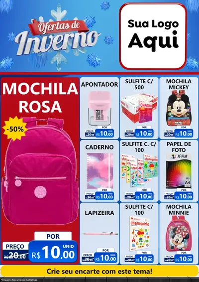 Modelo de Encarte para Encarte A4 Vertical com o tema Ofertas de Inverno para Papelaria