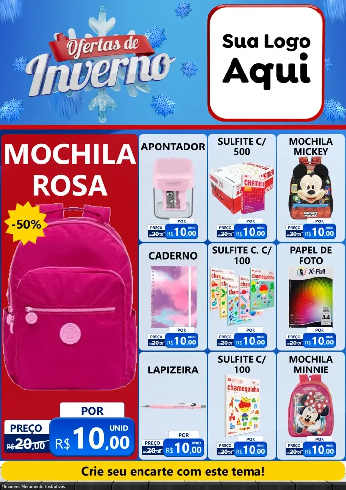 Modelo de Encarte para Encarte A4 Vertical com o tema Ofertas de Inverno para Papelaria