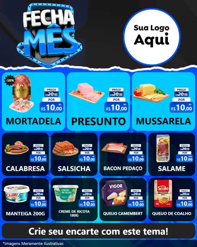 Modelo de Rede Social para Feed Instagram com o tema Fecha Mês para Frios e Laticínios