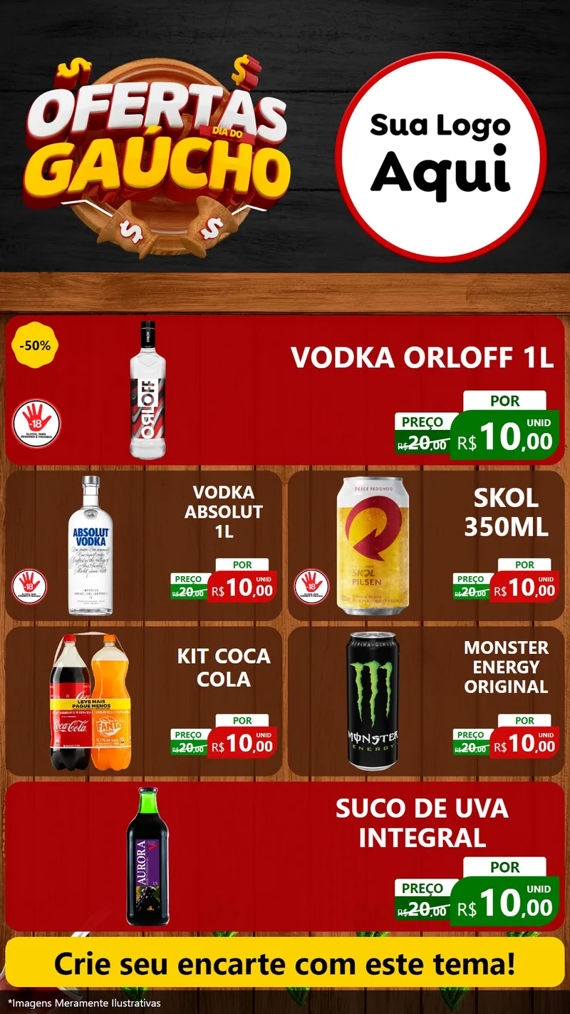 Modelo de TV para TV Vertical com o tema Ofertas Dia do Gaúcho para Distribuidora de bebidas