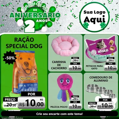 Modelo de Rede Social para Feed Facebook com o tema Promoção de Aniversário - 2 Anos para Pet Shop