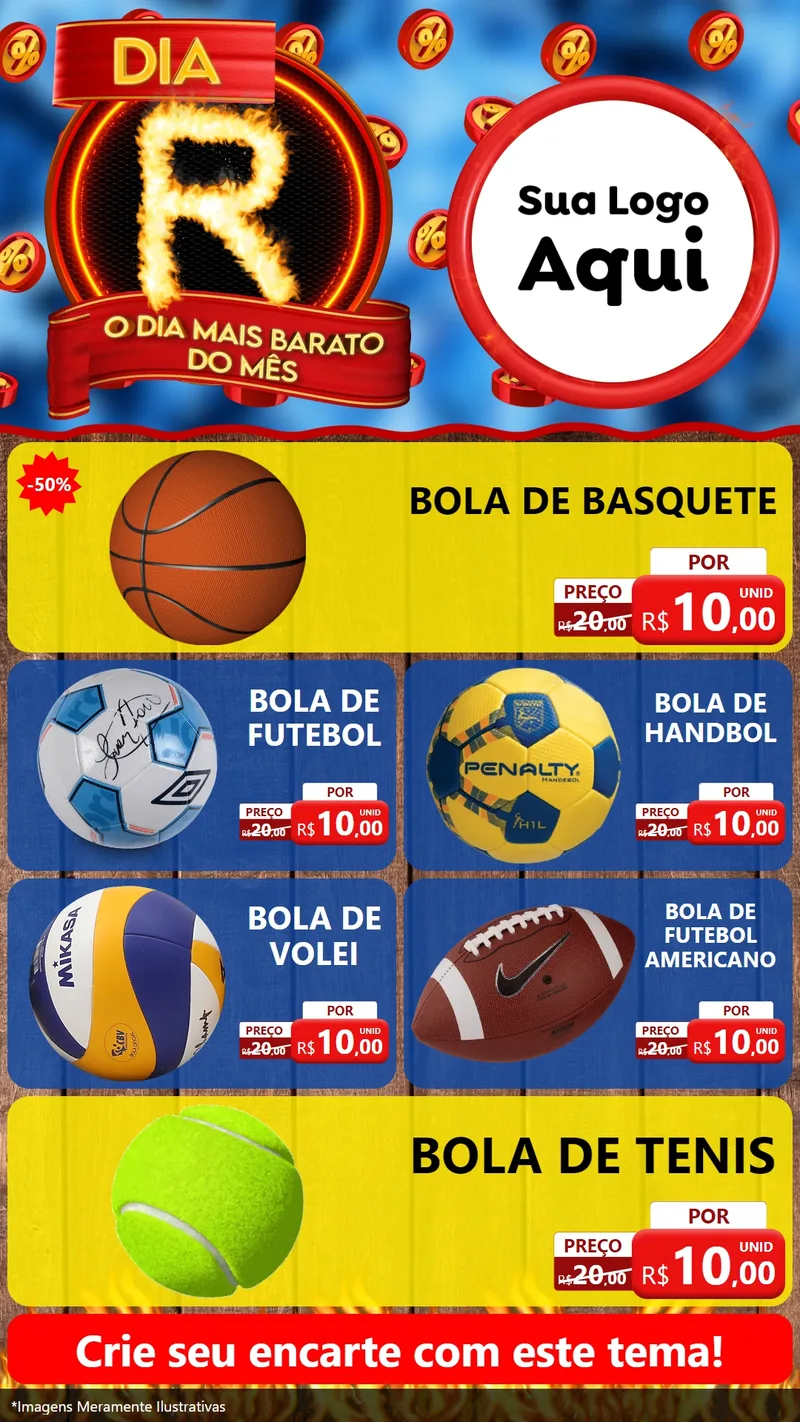 Modelo de TV para TV Vertical com o tema Dia R - O Dia Mais Barato Do Mês para Artigos Esportivos