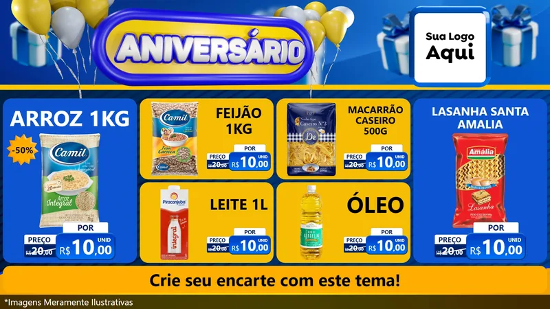 Modelo de TV para TV Horizontal com o tema Aniversário para Supermercado