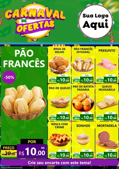 Modelo de Encarte para Encarte A4 Vertical com o tema Carnaval de Ofertas para Padaria