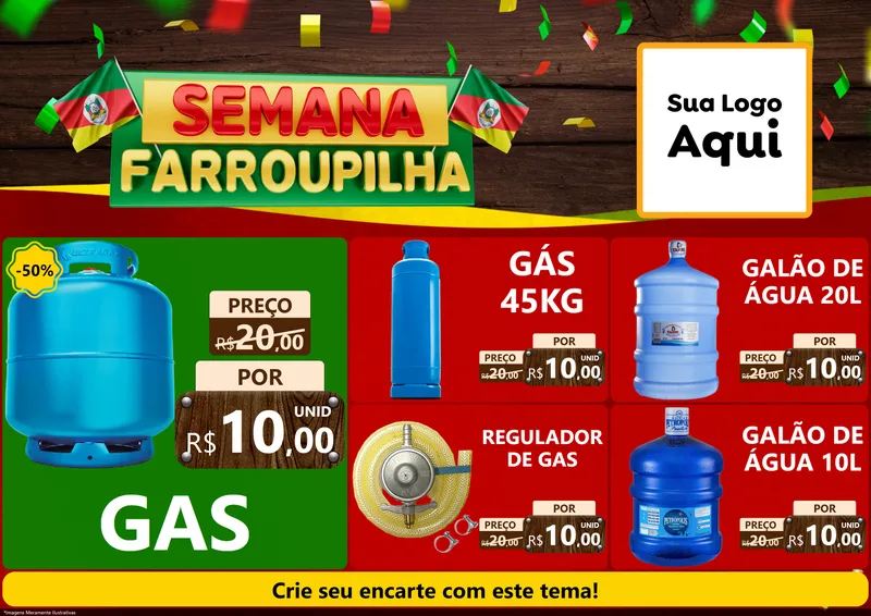 Modelo de Encarte para Encarte A4 Horizontal com o tema Semana Farroupilha para Água e gás