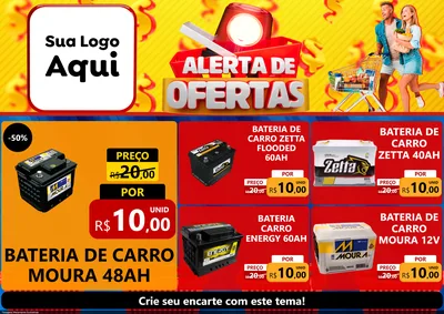 Modelo de Encarte para Encarte A4 Horizontal com o tema Alerta de Ofertas para Baterias Elétricas