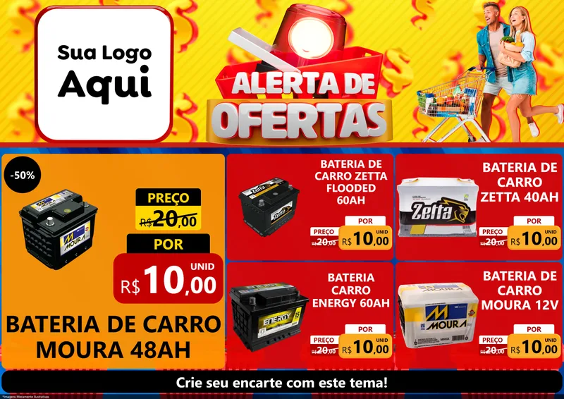 Modelo de Encarte para Encarte A4 Horizontal com o tema Alerta de Ofertas para Baterias Elétricas