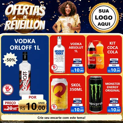 Modelo de Rede Social para Feed Facebook com o tema Ofertas de Réveillon para Distribuidora de bebidas