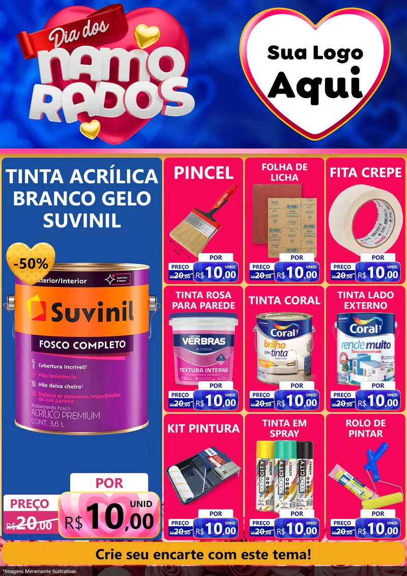 Modelo de Encarte para Encarte A4 Vertical com o tema Dia dos namorados para Tintas e Ferramentas