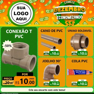Modelo de Rede Social para Feed Facebook com o tema Comece Dezembro Economizando para Tubos e conexões
