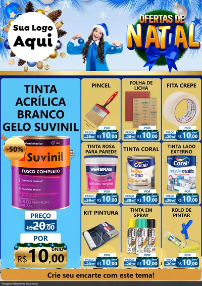 Modelo de Encarte para Encarte A4 Vertical com o tema Ofertas de Natal para Tintas e Ferramentas