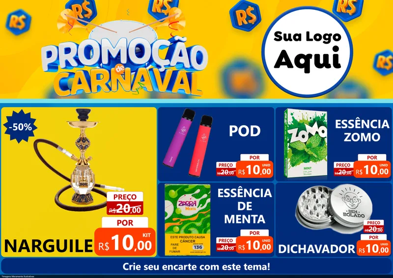 Modelo de Encarte para Encarte A4 Horizontal com o tema Promoção de Carnaval para Tabacaria