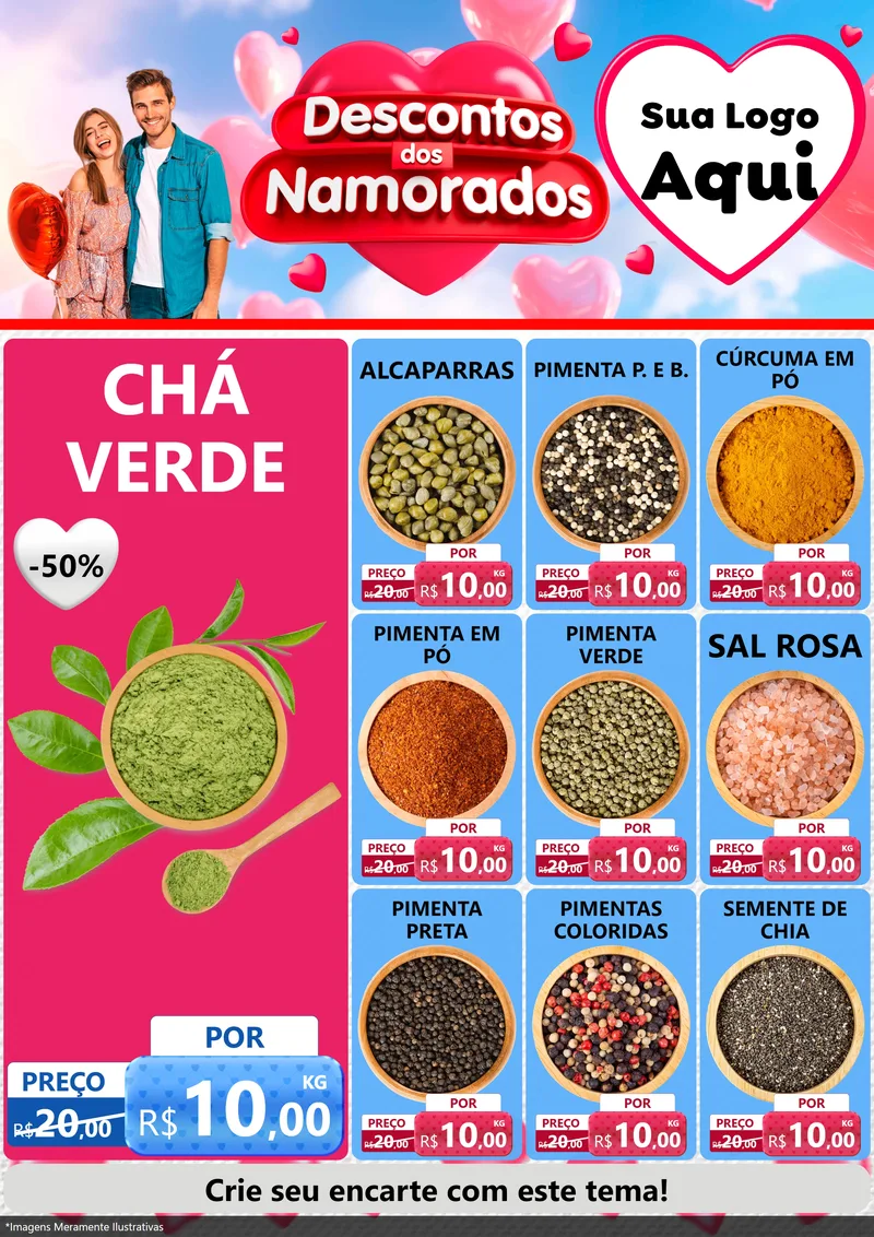 Modelo de Encarte para Encarte A4 Vertical com o tema Descontos dos Namorados para Produtos Naturais